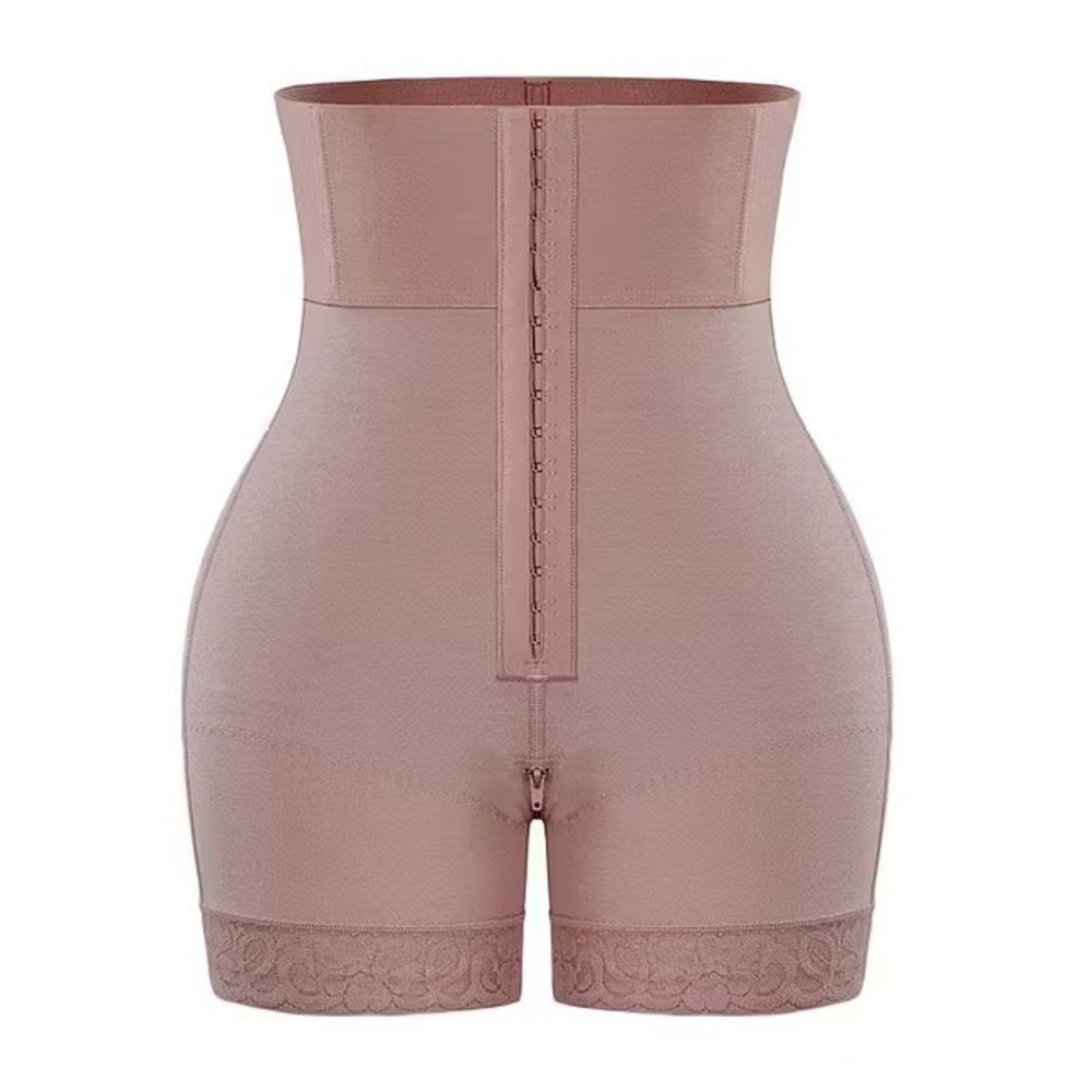 Womens High Waist Tummy Control Shapewear Butt Lifter Shorts Lace Trim Nude L